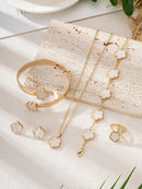 Conjunto 5 Peças Trevo De Quatro Folhas Da Sorte Branco