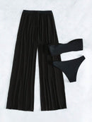 Conjunto Feminino De Biquíni 3 Peças Liso Preto