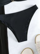 Conjunto Feminino De Biquíni 3 Peças Liso Preto