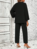 Conjunto Feminino Duas Peças Com Casaco Aberto Preto