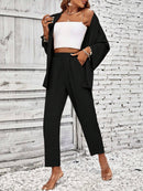 Conjunto Feminino Duas Peças Com Casaco Aberto Preto