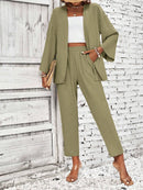 Conjunto Feminino Duas Peças Com Casaco Aberto Verde Militar