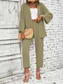 Conjunto Feminino Duas Peças Com Casaco Aberto Verde Militar