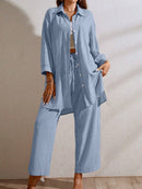 Conjunto Feminino Klycia Calça Pantacourt Azul