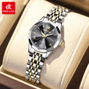 Relógio Feminino Ernie Klein Retrô Quartz Prata Fundo Preto  9931L