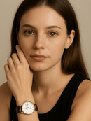Relógio Feminino Ernie Klein Quartz Pulseira em Couro Dourado  6898L