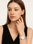 Relógio Feminino Ernie Klein Retrô Quartz Prata Fundo Branco 9931L
