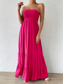 Vestido Feminino Longo Com Babado Liso Rosa