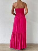 Vestido Feminino Longo Com Babado Liso Rosa