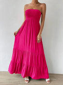 Vestido Feminino Longo Com Babado Liso Rosa