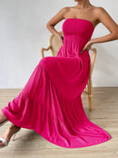 Vestido Feminino Longo Com Babado Liso Rosa