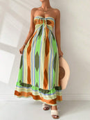 Vestido Longo Feminino Bandeau Geometrico Amarelo
