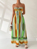 Vestido Longo Feminino Bandeau Geometrico Amarelo