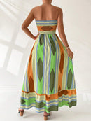 Vestido Longo Feminino Bandeau Geometrico Amarelo