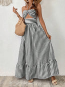 Vestido Longo Isadora Listrado Branco e Preto