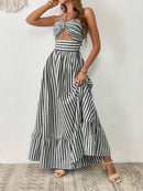 Vestido Longo Isadora Listrado Branco e Preto