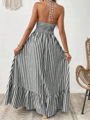 Vestido Longo Isadora Listrado Branco e Preto