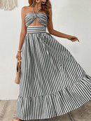 Vestido Longo Isadora Listrado Branco e Preto
