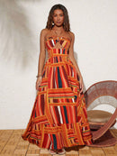 Vestido Longo Isadora Listrado Laranja