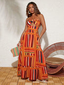 Vestido Longo Isadora Listrado Laranja