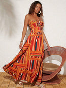 Vestido Longo Isadora Listrado Laranja