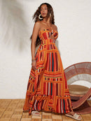 Vestido Longo Isadora Listrado Laranja