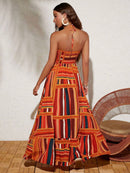 Vestido Longo Isadora Listrado Laranja